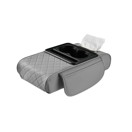 LEIWOOR 5 in 1 Car Center Console Cover, Armrest Pad with 2 Storage Pockets, Cup Holder, Tissue Slot, Phone Holder, Wear Resistant Premium Nappa Leather Memory Foam Car Accessories for SUV Sedan Truck