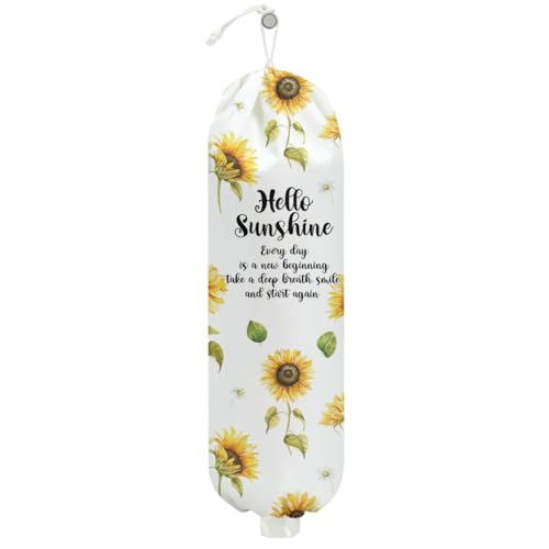 Sunflower Plastic Bag Holder, Lemon grocery bag holder for plastic Storage bag, Reusable Grocery Bag Organizer with Drawstring, Pull Rope Free Adjustment, Home Kitchen Pantry Decor, 22.5x9 Inch - color: Sunflower Decor