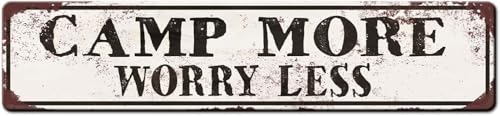 Rustic Wood Hanging Sign Decor 5x10 Inch Camp More Worry Less Camper Van Life RV Accessories Funny Wood Sign Wood Plaque Campground Wall Art Decor Rustic Home Hanging