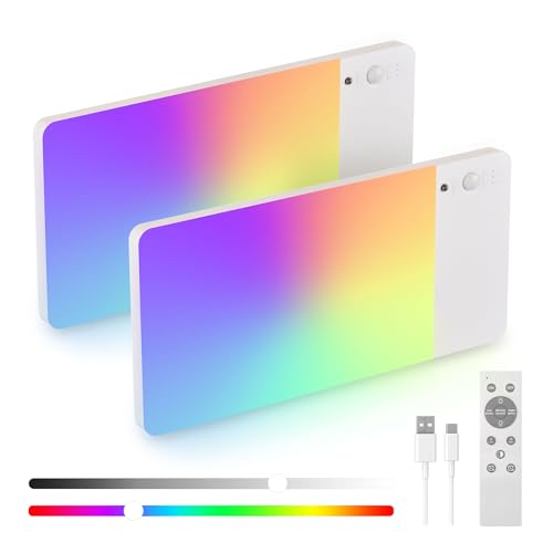 FULEN 2 Pack Rechargeable Motion Sensor Ceiling Light RGB Color,Closet Light, LED Shower Lights, Ceiling Lamp for Bathroom,Pantry,Garage - color: White-RGB, size: 2 Pack