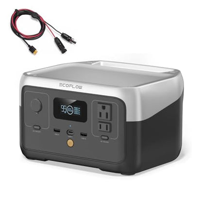 EF ECOFLOW RIVER 2 Portable Power Station with Solar Charge CableXT60i (2.5M/8Ft), 256Wh LiFePO4 Battery, 1-Hour Fast Charge, Up to 600W AC Outlets, Solar Generator for Camping/Outdoor - style: RIVER 2+Solar CABLE