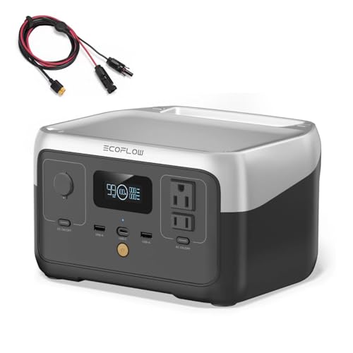 EF ECOFLOW RIVER 2 Portable Power Station with Solar Charge CableXT60i (2.5M/8Ft), 256Wh LiFePO4 Battery, 1-Hour Fast Charge, Up to 600W AC Outlets, Solar Generator for Camping/Outdoor - style: RIVER 2+Solar CABLE