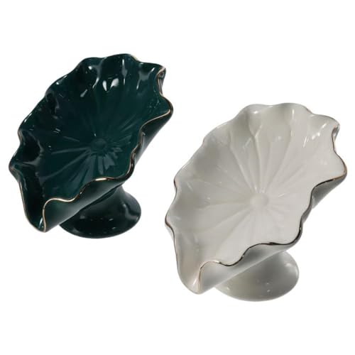 Ceramic Soap Holder, Lotus-Leaf Shape Soap Dish, Delicated Self Draining Sponge Holder for Bathroom Kitchen, Portable Home Soap Saver(White/Green)(White)