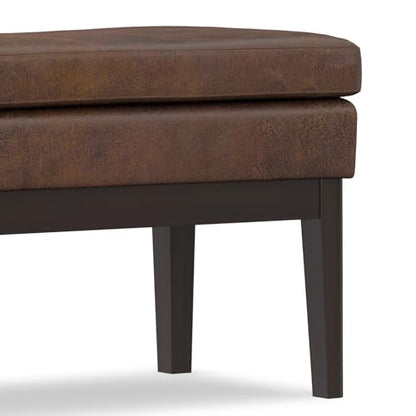 SIMPLIHOME Carlson Ottoman Bench - 45 inch Wide Upholstered Vegan Leather Rectangle Ottoman in Distressed Chestnut Brown, Mid Century Modern Bench for Bedroom or Living Room with Padded Seat - color: Distressed Chestnut Brown, style: Ottoman Bench