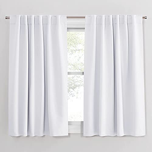 PONY DANCE White 50% Lighting Blocking Curtains for Kitchen, Short Non-See-Through Thermal Insulated Room Darkening Back Tab Small Drapes for Nursery Bedroom Window, W52 x L45, Pure White, 2 Panels - color: Pure White, size: 52"W x 45"L (Pack of 2)