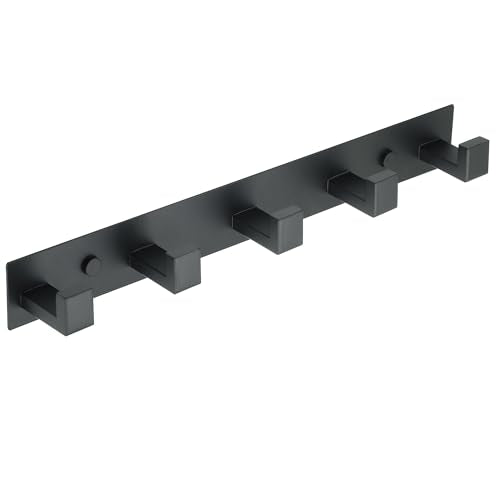 Alise Coat Hooks Wall Mount,Hat and Coat Rack with 5 Hooks Wall Mount Key Hooks for Robes,Bags,Keys,and Towels,SUS304 Stainless Steel Wall Hooks for Hanging,Self Adhesive or Drilling,Matte Black - color: Matte Black, size: (L-Square)5-Hooks