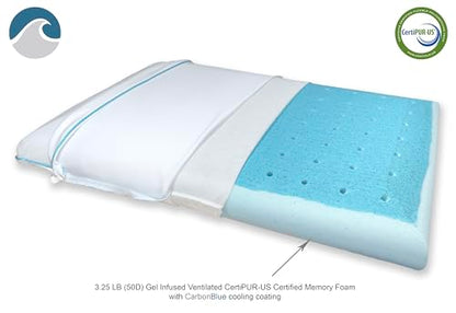 Bluewave Bedding Super Slim Max Cool CarbonBlue Gel Memory Foam Pillow for Stomach and Back Sleepers - Thin, Flat Design with Advanced Cooling (3.25-Inch Height, Standard Size) - style: 3.25"H Super Slim Max Cool (Standard)