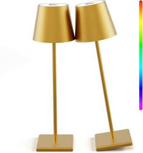 2-Pack LED Cordless Table Lamp with RGB & Stepless Dimming, 5000mAh Rechargeable Desk Lamps Battery Operated Table Light Stepless Dimmable Portable Table Lamp for Table/Bedroom/Outdoor (Gold) - color: Gold-RGB, size: 2-Pack