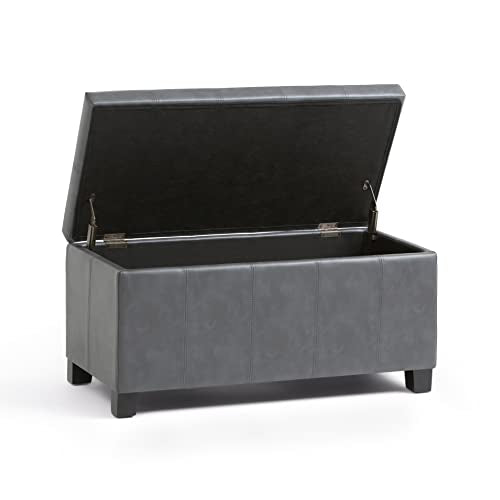 SIMPLIHOME Dover Storage Ottoman Bench - 36 inch Wide Upholstered Vegan Leather Rectangular Lift-Top Ottoman in Stone Grey, Contemporary Bench for Living Room with Safety Hinges - color: Stone Grey