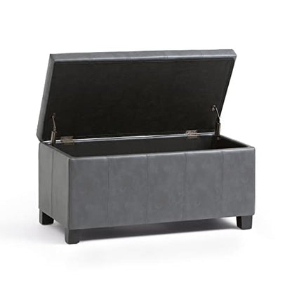 SIMPLIHOME Dover Storage Ottoman Bench - 36 inch Wide Upholstered Vegan Leather Rectangular Lift-Top Ottoman in Stone Grey, Contemporary Bench for Living Room with Safety Hinges - color: Stone Grey