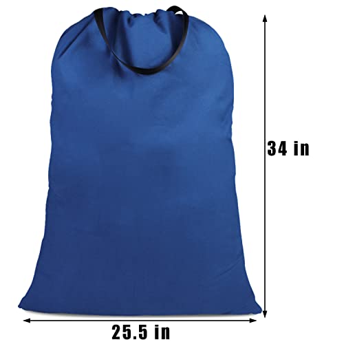 Cotton Canvas Laundry Bag with Handles & Drawstring Straps, Heavy Duty Extra Large Laundry Bags for Laundromat and Household, 25.5x34 Inch, Navy Blue - color: Navy Blue