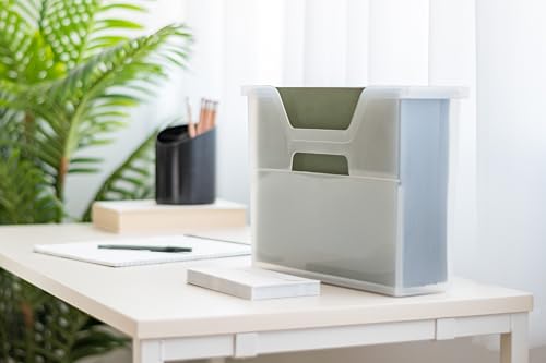 IRIS USA Small Portable Desktop File Box with Open Top, Side Handles, Hanging File Folders, Tabs & Inserts, Letter Size, For Magazines Newspapers Mail Books Notebooks Binder Homework, Clear - size: 1 - Pack, style: Open Top Bin (S - Clear)