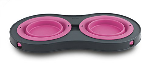 Dexas Popware for Pets Double Elevated Pet Feeder, Large, Gray/Pink - color: Gray/Pink, size: Large/2.5 Cup Capacity Bowls