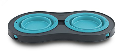 Dexas Popware for Pets Double Elevated Pet Feeder, Large, Gray/Blue - color: Gray/Blue, size: Large/2.5 Cup Capacity Bowls