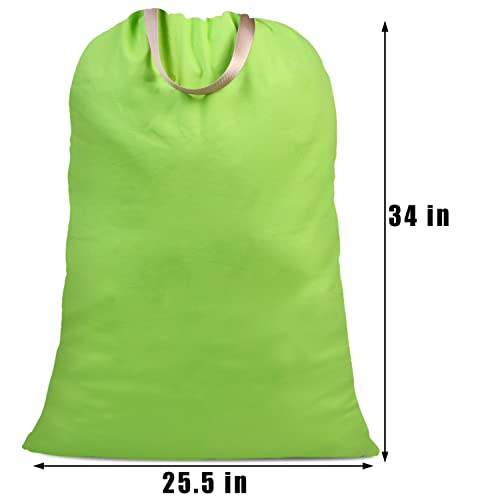 Cotton Canvas Laundry Bag with Handles & Drawstring Straps, Heavy Duty Extra Large Laundry Bags for Laundromat and Household, 25.5x34 Inch, Green - color: Green