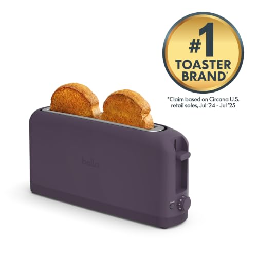 bella 2 Slice Slim Toaster, Fits-anywhere™ Kitchenware, 6 Setting Shade Control with Reheat & Cancel Buttons, Fits sourdough, 10” Long Slot, Anti Jam & Auto Shutoff, 900 Watt, Plum - color: Plum, size: 2 Slice