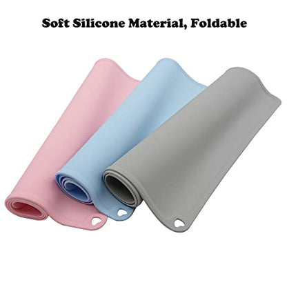 Silicone Pet Feeding Food Mat Dog Cat Placemat with Raised Edge, Anti-Slip Waterproof Pet Bowl Mats Pet Food Tray for Cats, Dogs and Small Animals(Blue, Small) - color: Blue, size: 16.1"*12.2"