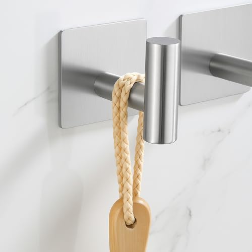 Adhesive Towel Hook 4 Pack, Bathroom Wall Hooks, Sticky Coat Hooks for Hanging, Closet, Robe Hook SUS304 Stainless Steel Brushed, BTH7204-2-P4
