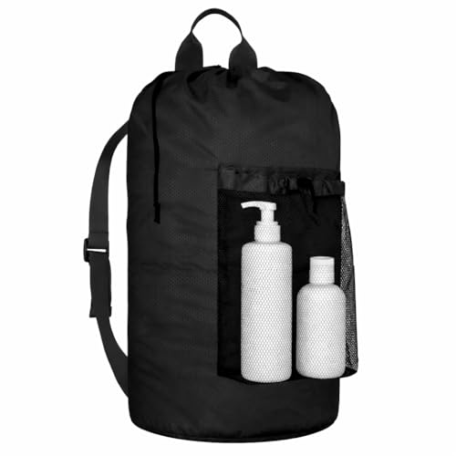 Laundry Bag Backpack Large Travel Laundry Backpack with Adjustable Shoulder Straps Portable Hamper Bag for College, Dorm, Apartment Camp(Black)