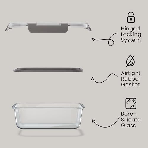 Bakken Borosilicate Glass Food Storage Containers with Lids 24 Pieces, BPA-Free Stackable Lunch & Leftover Containers, Microwave, Freezer & Dishwasher Safe, 100% Airtight Leak-Proof, Gray - color: Gray