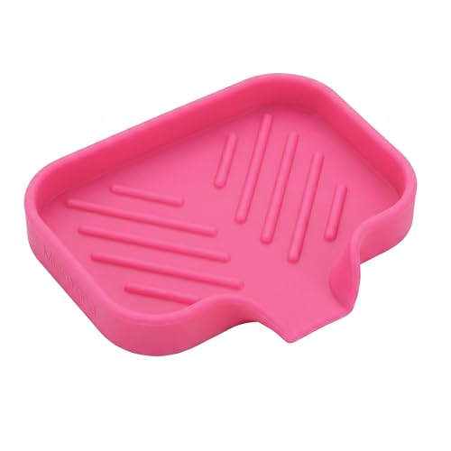 MicoYang Silicone Soap Dish with Drain Spout, Self-Draining Sink Organizer Tray for Bathroom and Kitchen, Sponges, Dispensers and Soap Holder, Non-Slip and Dishwasher Safe, Rose (Compact, 4.9"×3.2") - color: Rose, size: S(4.9"×3.2")