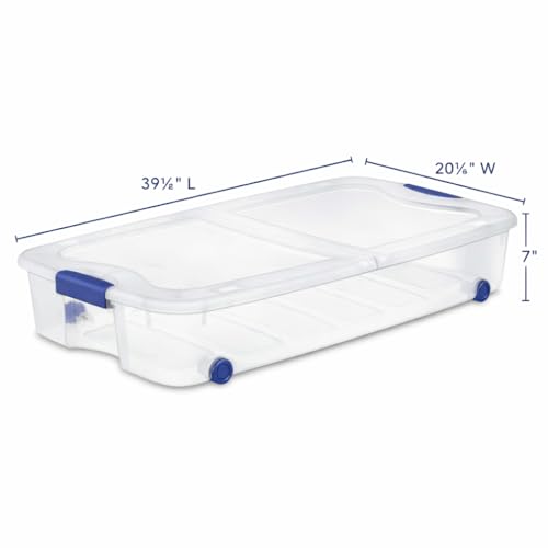 66 Quart Underbed Storage Bin with Wheels & Clear Lid, Under Bed Storage Container for Blankets, 39.5" x 20.25" x 7", Split-Lid Design & Smooth Gliding Wheels