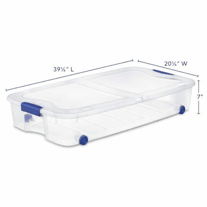 66 Quart Underbed Storage Bin with Wheels & Clear Lid, Under Bed Storage Container for Blankets, 39.5" x 20.25" x 7", Split-Lid Design & Smooth Gliding Wheels