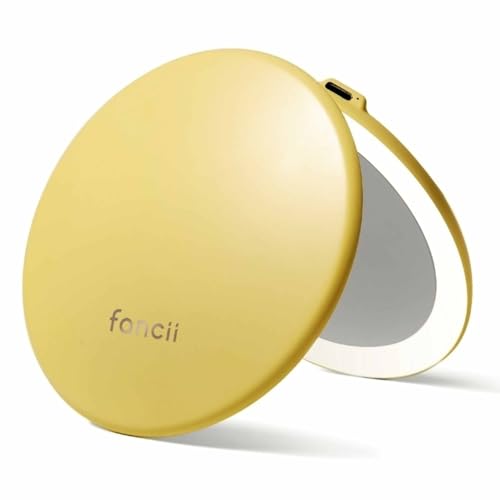 Fancii Taylor Travel Makeup Mirror with LED Light, Rechargeable, 10x /1x Magnifying, Tru-Glow Lighting System, XL Large 5” Wide | Compact Mirror for Purses (Marigold) - color: Marigold