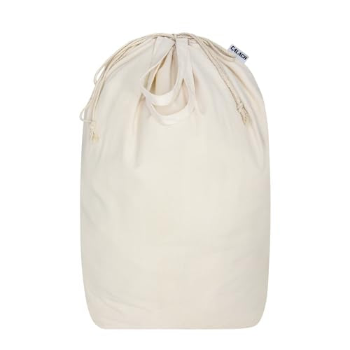 Canvas Laundry Bags with Handles & Square Base 13.8"Wx13.8"Dx27.6"H, Large Heavy Duty Laundry Hamper Bag, College Dorm Washable Drawstring Canvas Dirty Clothes Sack (Beige,1 Pack) - color: Beige 1-Pack | Square Base, size: 13.8"Wx13.8"Depthx27.6"H