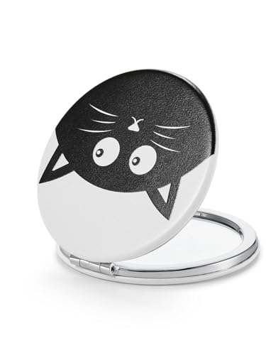 OMIRO 1X/10X Compact Magnifying Mirror, Unique Painting Pocket Mirror with Classical PU Leather (Round, Black Cat) - color: Black Cat