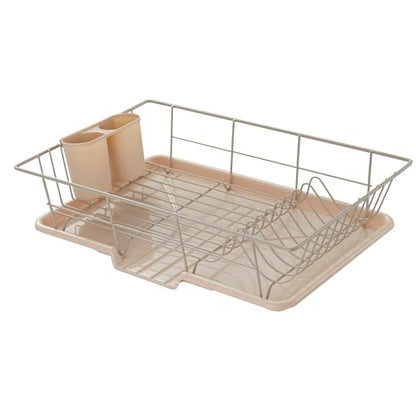 Sweet Home Collection Space-Saving 3-Piece Dish Drainer Rack Set: Efficient Kitchen Organizer for Quick Drying and Storage - Includes Cutlery Holder and Drainboard - Maximize Countertop Space, Beige - color: Beige