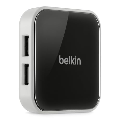 Belkin 4-Port Powered Desktop USB Hub with Support for USB-A, USB 2.0, and USB 1.1, Black and White