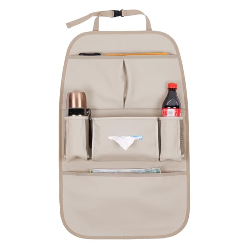 Car Backseat Organizer for Kids, Car Back Seat Storage Bag With 3 Pockets, 2 Drinks Holders, Water Resistant, Kids Toy Storage Kick Mat Back Seat Protector for Toddlers (Beige 1-Pack) - color: Beige 1-Pack