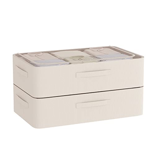 CYhom Under Bed Storage Bins Frame Storage Box Oxford Fabric Sturdy Underbed Container Foldable Stackable Large Capacity Clothes Organizer - color: Beige, size: 23.5x15.7x6.3