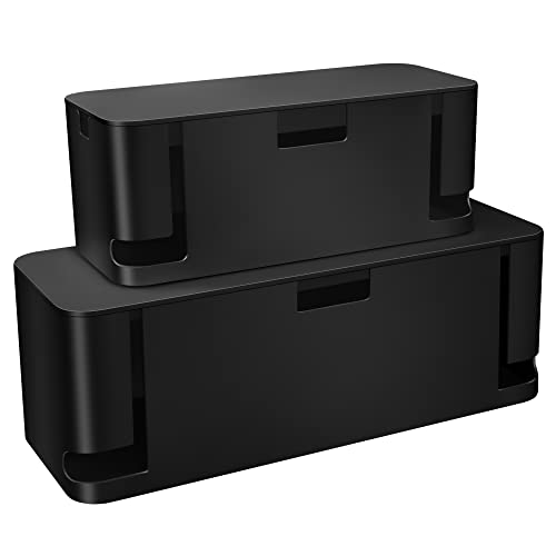 ZhiYo Cable Management Box Black, 2Pack Cord Organizer Box - Extra Large and Medium Size, Cord Hider Box to Conceal Power Strips on Desk or Floor, Made from Electrically Safe ABS Material - color: Black, size: Extra Large + Medium