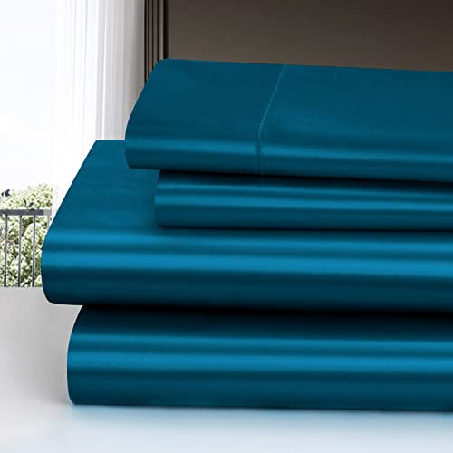 Homiest 3pcs Satin Sheets Set Luxury Silky Satin Bedding Set with Deep Pocket, 1 Fitted Sheet + 1 Flat Sheet + 1 Pillowcase (Twin Size, Dark Teal) - color: Dark Teal, size: Deep pocket - Twin size