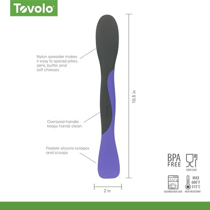 Tovolo Scoop and Spread Large Dual End Peri Purple and Charcoal Gray Silicone Sandwich Spreader Tool with Nylon Handle, BPA Free Dishwasher Safe Silicone and Nylon Tool for Spreading and Scooping - color: Very Peri & Charcoal, size: Large