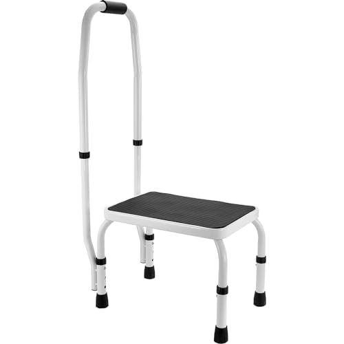 VEVOR Step Stool 1-Step 330lbs Capacity, 3 Adjustable Height with Handle Steel Step Ladder, Portable Toddler Step Stools for Adults, Non-Slip Sturdy Step Ladders for Office, RVs, Pets - size: 1-Step with Handle