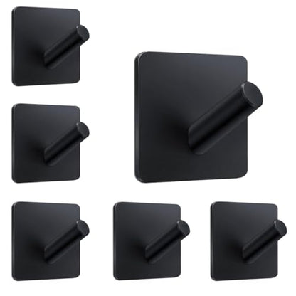 Adhesive Towel Hooks 6 Pack, Bath Towel Hooks, Adhesive Wall Hooks for Bathroom Coat Robe Kitchen, Stainless Steel self-Adhesive Hooks, Black - style: S-Black-Cylinder
