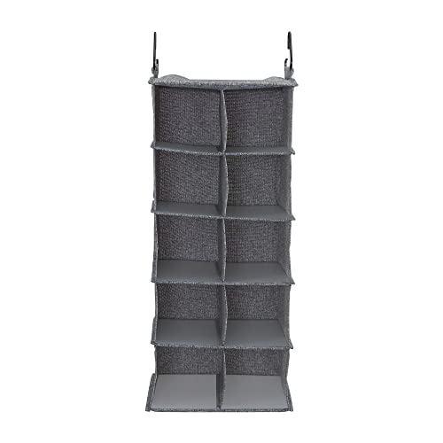 Household Essentials 10 Pocket Double Hang Canvas Shoe Organizer Side‑by‑Side Hanging Storage, Gray - color: Gray