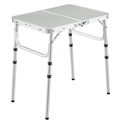 REDCAMP Small Camping Table 2 Foot, Portable Aluminum Frame Folding Table Adjustable Height Lightweight for Picnic Beach Outdoor Indoor, White 24 x 16 inch (3 Heights) - size: 2-Feet (3 heights 10"/19"/26")