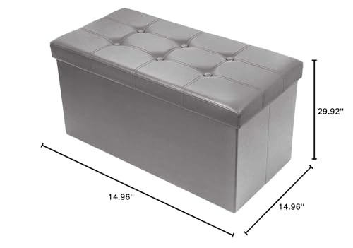 BRIAN & DANY 30 Inches Storage Ottoman Bench, Faux Leather Ottoman with Storage, Folding Bench Shoe, Foot Rest Stool, for Living Room, Gray - color: Leather-grey