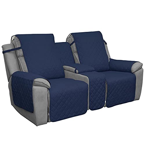 Easy-Going Loveseat Recliner Cover with Console, Reversible Couch Cover for Living Room, Split Sofa Cover for Each Seat with Elastic Straps for Kids, Dogs, Pets(2 Seater, Navy/Ivory) - color: Navy/Ivory, size: Recliner Loveseat