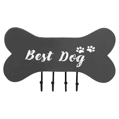 DEVLA Farmhouse Key Holder for Wall - Decorative Dog Leash Hanger and Coat Rack Wall Mount with 4 Unique Hooks - Dog Accessories Organizer for Rustic Home Decor (White)