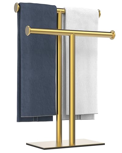 Hand Towel Holder for Bathroom, T-Shape Freestanding Countertop Towel Rack, SUS304 Stainless Steel Face Towel Holder Stand for Kitchen Vanity (Brushed Gold) - color: Brushed Gold, size: 2 Tier