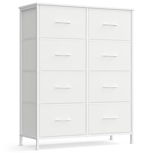 SONGMICS BELLAH Collection - Dresser for Bedroom, Chest of Drawers, Storage Organizer Unit, Closet, Entryway, Steel, 8 Drawers, Modern, Cloud White and Snow White ULGS124W01S - color: Cloud White + Snow White, size: 11.8"D x 30.2"W x 37.5"H (8 Drawers)