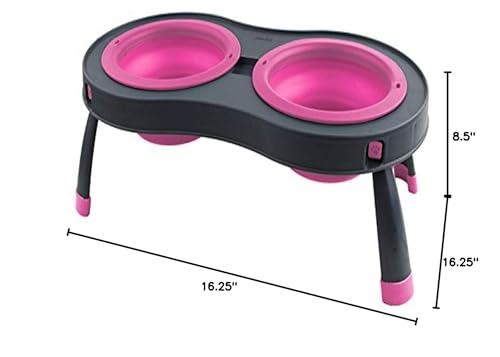 Dexas Popware for Pets Double Elevated Pet Feeder, Large, Gray/Pink - color: Gray/Pink, size: Large/2.5 Cup Capacity Bowls