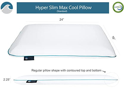 Bluewave Bedding Hyper Slim Max Cool CarbonBlue Gel Memory Foam Pillow for Stomach and Back Sleepers - Thin, Flat Design with Advanced Cooling (2.25-Inch Height, Standard Size) - style: 2.25"H Hyper Slim Max Cool (Standard)