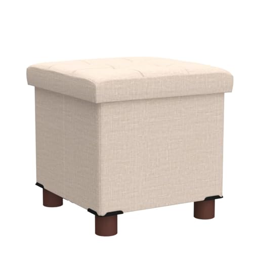 15 Inch Storage Ottoman with Wooden Legs - Cube Foot Rest Stool, Square Footstool, Comfortable Seat with Lid, Foldable Fabric Ottoman, Space-Saving Beige - color: Squ Beige