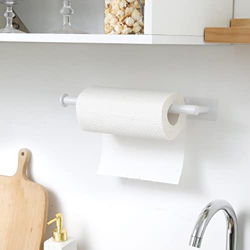 theaoo White Paper Towel Holder - Under Cabinet Paper Towel Holder for Kitchen, Adhesive Paper Towel Roll Rack for Bathroom Towel, Wall Mounted Paper Towel Rack, SUS304 Stainless Steel - color: White